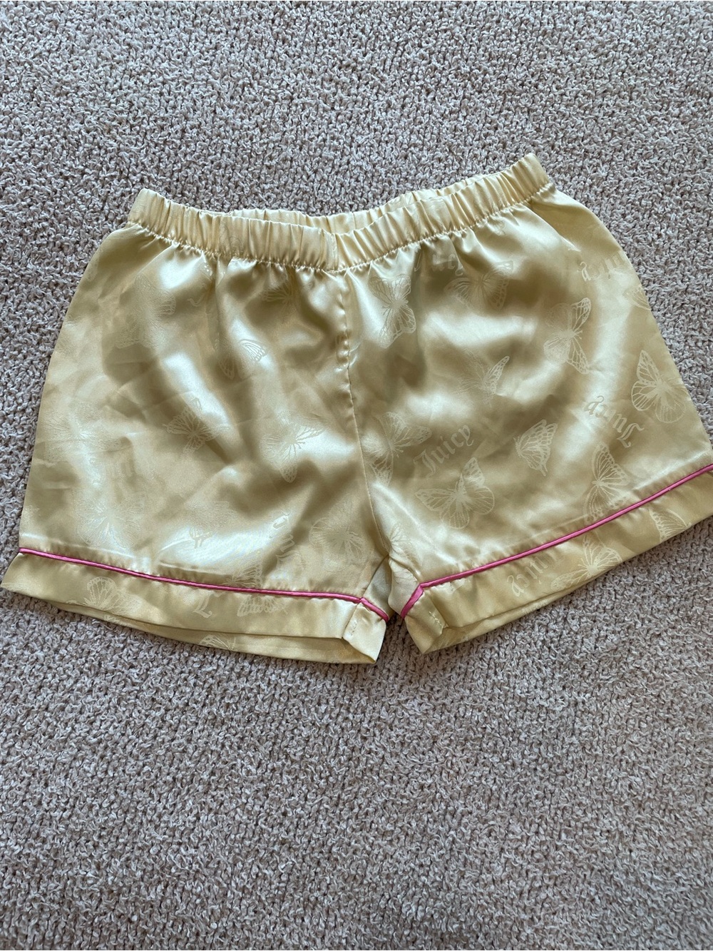 Girl”s Juicy Couture Yellow Satin Sleep Shorts - size 6